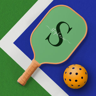 Groene Monogram Initiaal Voornaam eenvoudig Pickleball Paddle