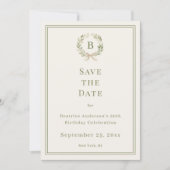 Groene monogram krans verjaardag save the date (Voorkant)