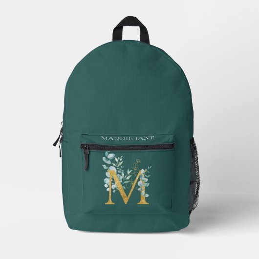 Groene Monogram M Naam  Bedrukte Rugzak (Voorkant)
