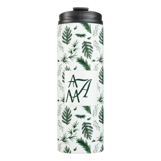 Groene monogram met 3 initialen voor pasgehuwden i thermosbeker (Voorkant)