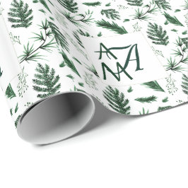 Groene Monogram met Bosbladeren 3 Beginletters Nie Cadeaupapier
