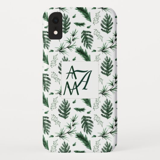 Groene Monogram met Bosbladeren 3 Beginletters Nie Case-Mate iPhone Case (Achterkant)