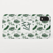 Groene Monogram met Bosbladeren 3 Beginletters Nie Case-Mate iPhone Case (Achterkant (horizontaal))