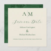 Groene Monogram Moderne Trouw  Save The Date (Voorkant / Achterkant)