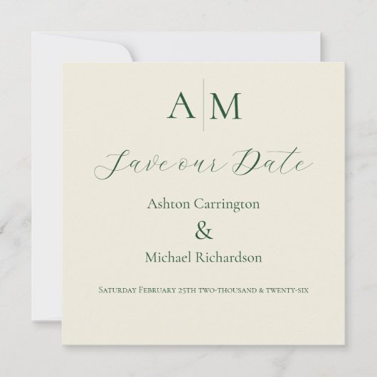 Groene Monogram Moderne Trouw  Save The Date (Voorkant)