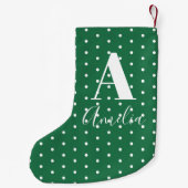 Groene monogram Naam Polka Dots Dubbelzijdig Kleine Kerstsok (Achterkant)