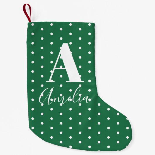 Groene monogram Naam Polka Dots Dubbelzijdig Kleine Kerstsok (Voorkant)