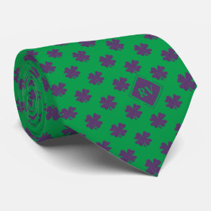 Groene Monogram Paarse Shamrock Patroon Stropdas