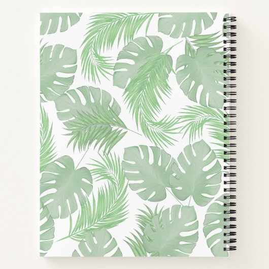 Groene Monogram Palm Leaves Custom Notitieboek (Achterkant)
