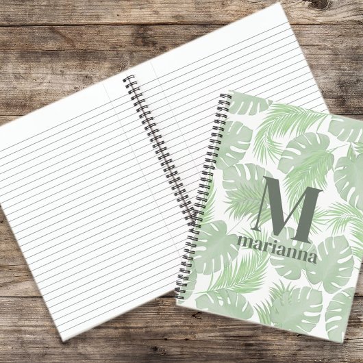 Groene Monogram Palm Leaves Custom Notitieboek