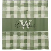 Groene Monogram Plaid Gingham Douchemouw Douchegordijn (Voorkant)