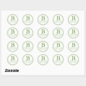 Groene monogram ronde sticker (Vel)