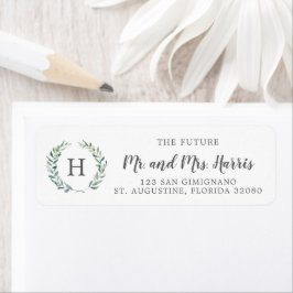 Groene Monogram Rustieke Trouw Retouradres Etiket