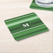 Groene monogram strepen kartonnen onderzetters (Schuin)