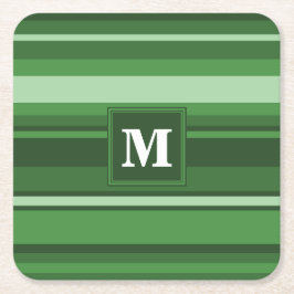 Groene monogram strepen kartonnen onderzetters