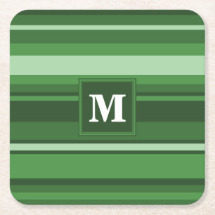 Groene monogram strepen kartonnen onderzetters