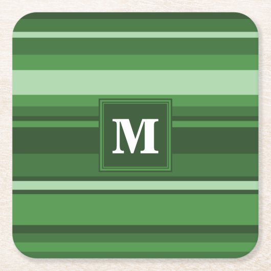 Groene monogram strepen kartonnen onderzetters (Voorkant)