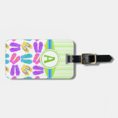 Groene Monogram Teenslippers en Surfboard Beach Bagagelabel (Voorkant horizontaal)