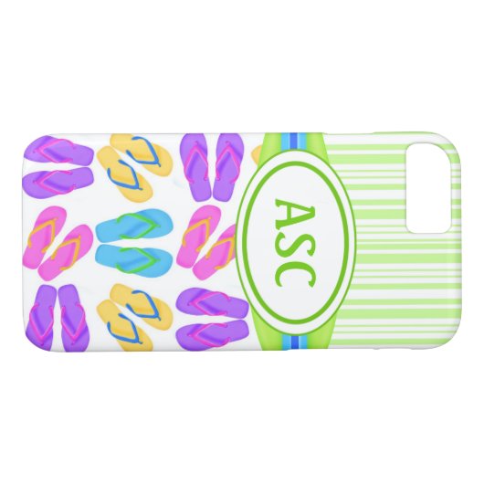 Groene Monogram Teenslippers iPhone 7 Hoesje (Achterkant (Horizontaal))