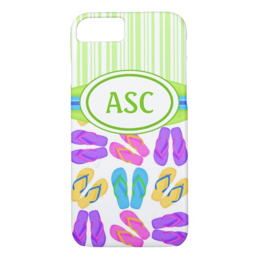 Groene Monogram Teenslippers iPhone 7 Hoesje (Achterkant)