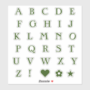 Groene Monogram tekstletters   Alphabet Heart Star Sticker