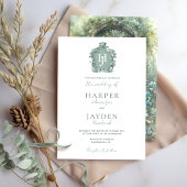 Groene Monogram Tijdloze Elegante Waterverf Weddin Kaart