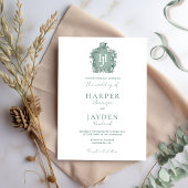 Groene Monogram Tijdloze Elegantie Formele Huwelij Kaart