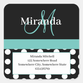 Groene Monogram Witte Polka Dot Retouradres Squa Vierkante Sticker