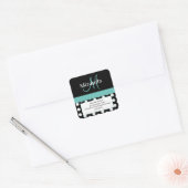 Groene Monogram Witte Polka Dot Retouradres Squa Vierkante Sticker (Envelop)