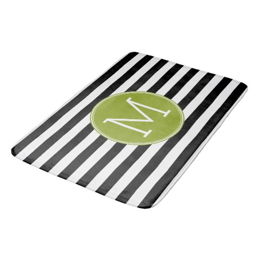 Groene monogram zwart-wit met strips badmat (Gekanteld)