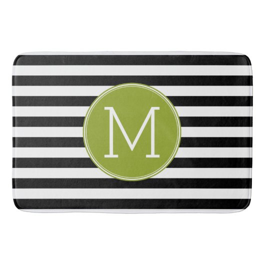 Groene monogram zwart-wit met strips badmat (Voorkant)
