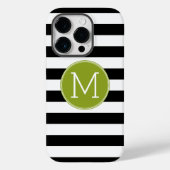 Groene monogram zwart-wit met strips Case-Mate iPhone case (Achterkant)