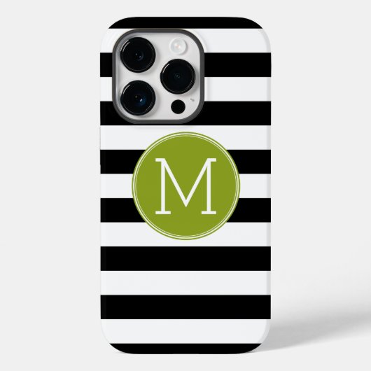 Groene monogram zwart-wit met strips Case-Mate iPhone case (Achterkant)