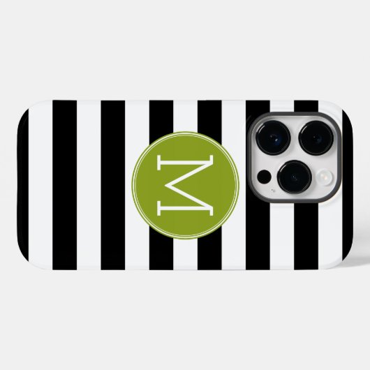 Groene monogram zwart-wit met strips Case-Mate iPhone case (Achterkant (horizontaal))
