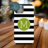 Groene monogram zwart-wit met strips Case-Mate iPhone case