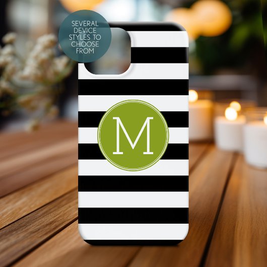 Groene monogram zwart-wit met strips Case-Mate iPhone case