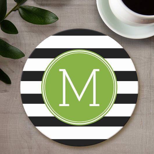 Groene monogram zwart-wit met strips ronde kartonnen onderzetter