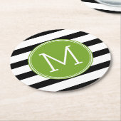 Groene monogram zwart-wit met strips ronde kartonnen onderzetter (Gebogen)