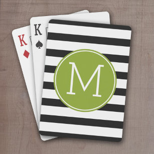 Groene monogram zwart-wit met strips speelkaarten