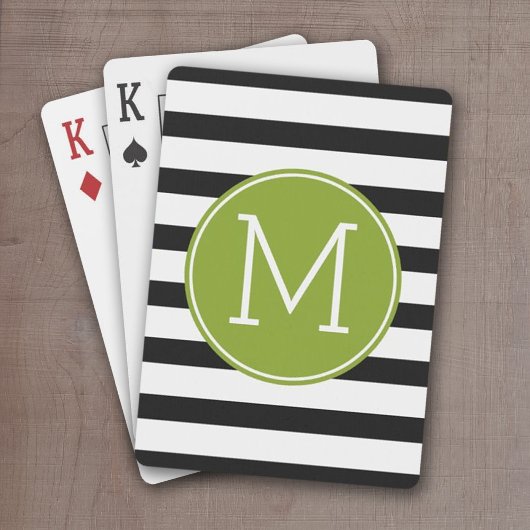 Groene monogram zwart-wit met strips speelkaarten