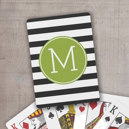 Groene monogram zwart-wit met strips speelkaarten