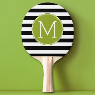 Groene monogram zwart-wit met strips tafeltennisbatje