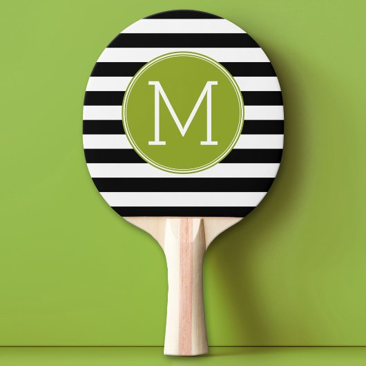 Groene monogram zwart-wit met strips tafeltennisbatje