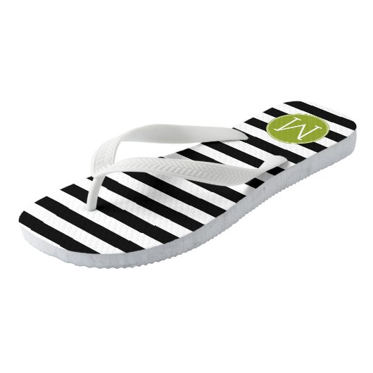 Groene monogram zwart-wit met strips teenslippers (Schuin)