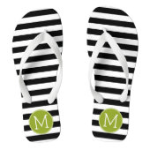 Groene monogram zwart-wit met strips teenslippers (Voetbed)
