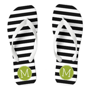 Groene monogram zwart-wit met strips teenslippers