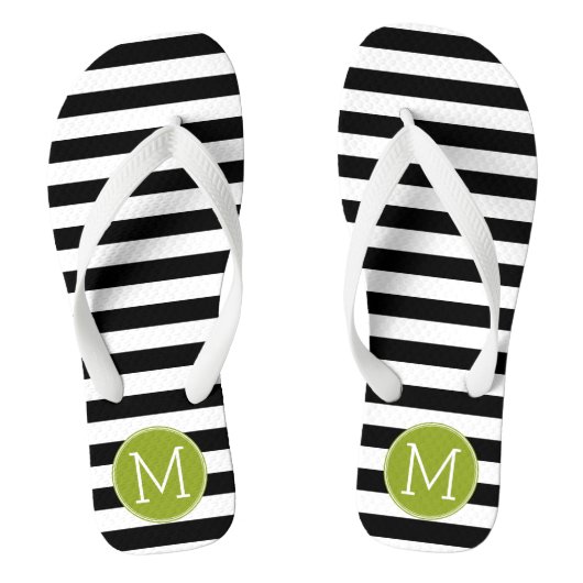 Groene monogram zwart-wit met strips teenslippers (Voetbed)