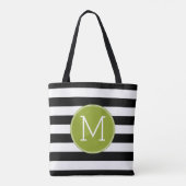 Groene monogram zwart-wit met strips tote bag (Achterkant)