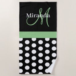 Groene Monogram Zwart Wit Polka Dot Strandlaken