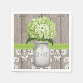 Groene Monogrammed Hydrangea Mason Jar Servetten (Voorkant)